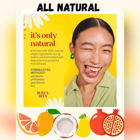New Burt's Bees 100% Natural Moisturizing Lip Balm Superfruit, 4 Tubes In Box - Picture 5 of 10